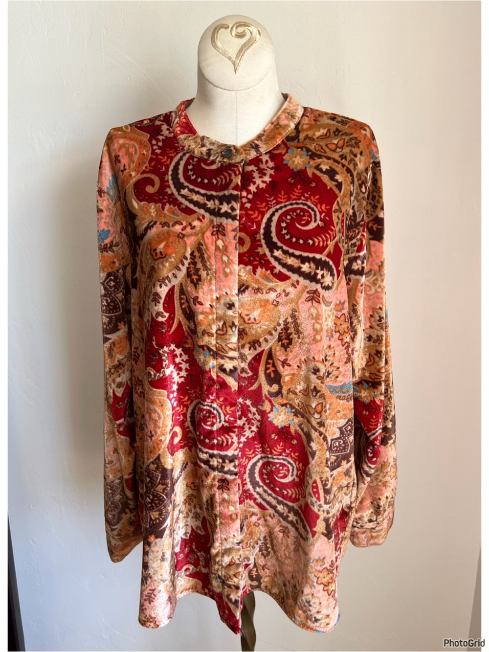 Soft Surroundings Velvet Bronze Montaigne Shirt Floral Paisley Petite Large
